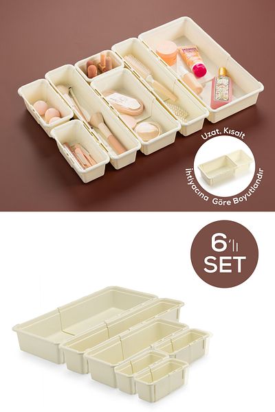 Vienev Set of 6 Adjustable Drawer Organizer Boxes – Extendable and Shortenable Organizer Set