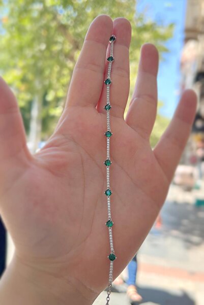 Erer Gümüş Gümüş yeşil taşlı su yolu bileklik is8986c2