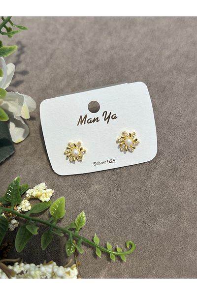 VİYA Gold Flower Motif Steel Earrings