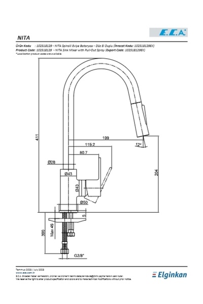 Eca Nita Spiralli Eviye Batarya Kuğu Boru Paslanmaz Çelik Görünümlü