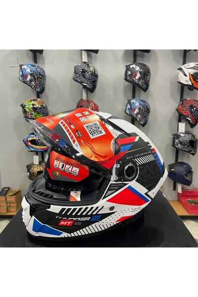 MT Helmets -Thunder 4 SV Luminence A7 Mat Beyaz/Kırmızı/Mavi Kapalı Kask