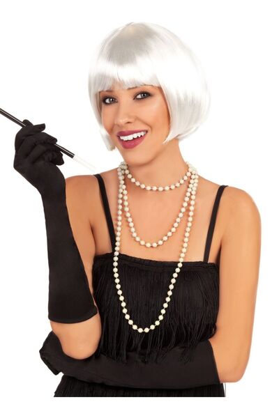 ForWhat Perucă albă cu păr scurt și mat pentru birou, acasă, birou, costum de spectacol