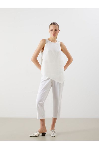 LC Waikiki New Season Crew Neck Linen Blend Asymmetric Cut Blouse - S5O518Z8