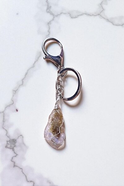 cicekartstudio سلسلة مفاتيح من حجر السيلينيوم الطبيعي - لفائف سلك نحاسي وحلقة...