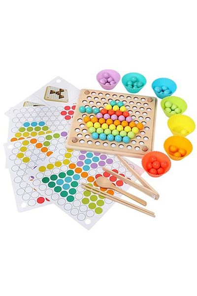 Toyska Montessori Skill Game and Color Association with Wooden Beads, Multicolor, by Toyska®
