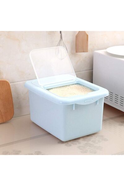 COOYA Rice Storage Box,Creative Plastic Large Capacity Storage Box Light Blue 34x26x19.5cm