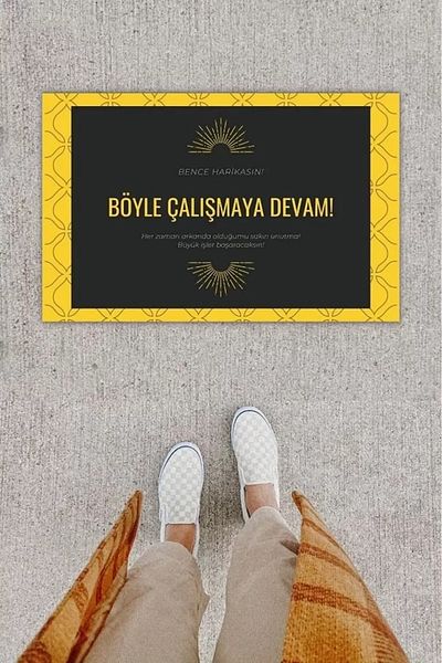 Mu Art Ahşap Digital Print Decorative Note: I Think You're Awesome Yellow-Black Door Mat K-1275