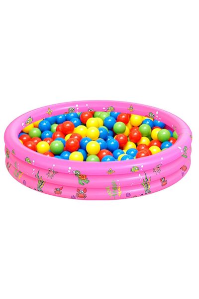 Toyska Inflatable Pool with Soft Floor for Kids with 50 Colored Balls Included, 100x35 cm, Pink, Toyska®