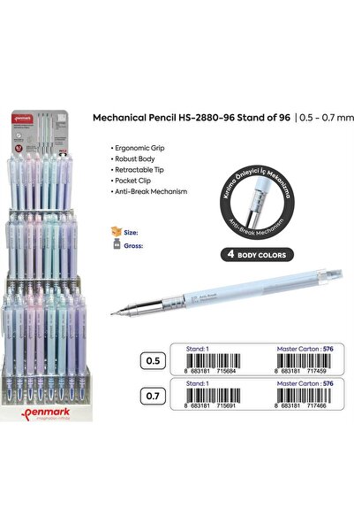 penmark HS-2880-96-0.7 VERSATİL KALEM -4 GÖVDE RENK -0.7 GİZLİ UÇ