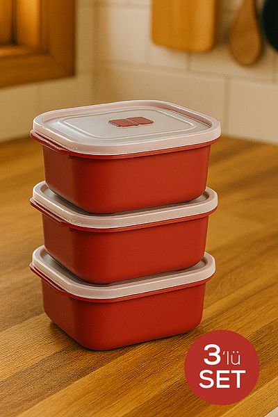 Vienev Set of 3 Rectangular Storage Containers with Lids Suitable for Microwave - 2000 ml