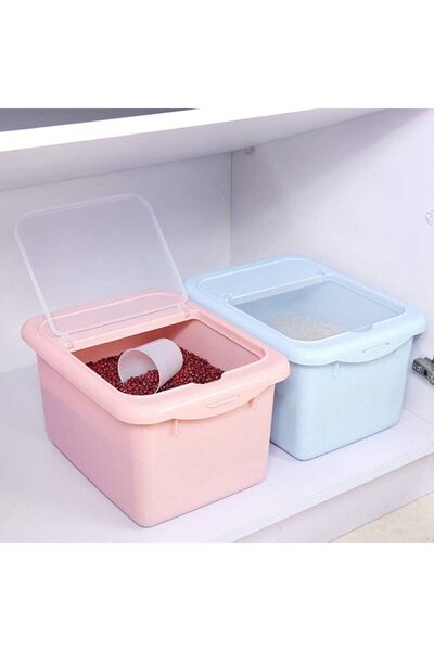 COOYA Rice Storage Box,Creative Plastic Large Capacity Storage Box Light Blue 34x26x19.5cm