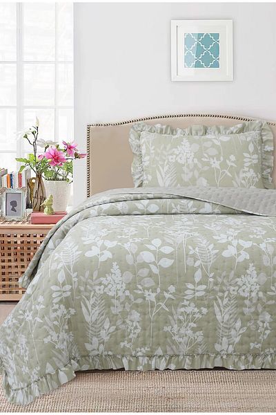 Bikaya Home طقم مفرش سرير مفرد منقوش بكشكشة - 180x240 سم