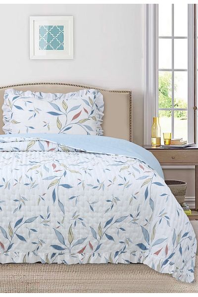 Bikaya Home Set Cuvertură Pat Single Cu Motiv Volanat - 180x240 Cm