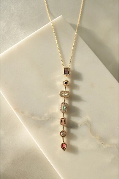 Lorvia قلادة Y ذهبية اللون مكونة من 7 عناصر – مجوهرات نسائية عصرية مع أحجار م...