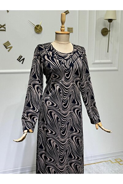 ModaMinar Women's New Season Combed Cotton Collar Patterned Mother's Dress