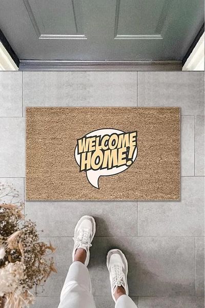 Home Welcome Home Digital Printed Brown Speech Bubble and Decorative Door Mat - K-2005