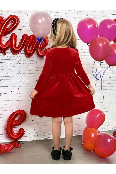 OEM Long sleeve dress, velvet, red, 7 years, 122 cm