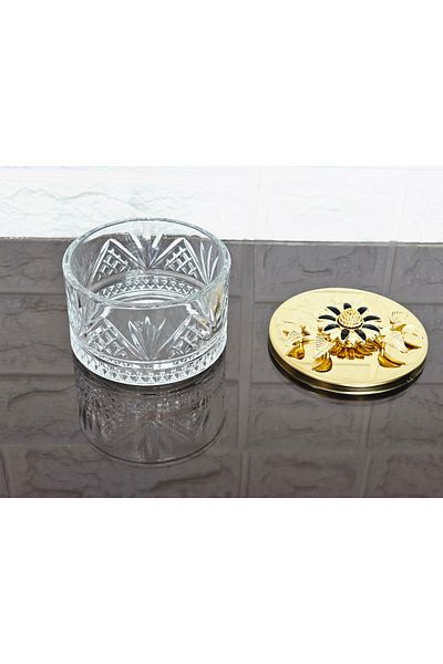 atabey home collection وعاء سكر 2 قطعة مع غطاء ذهبي ووعاء حلوى ديزي أسود ووعاء تقديم