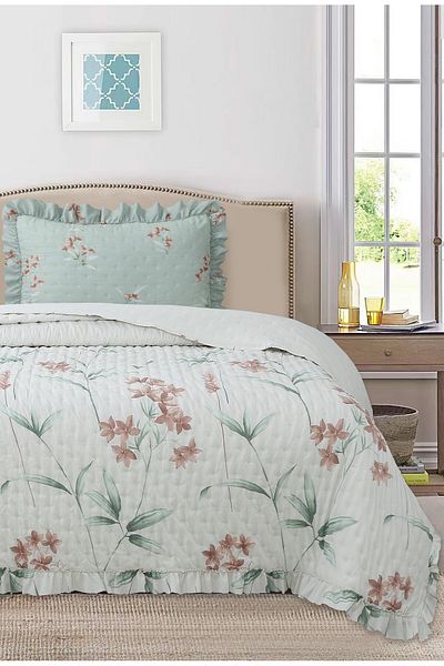 Bikaya Home طقم مفرش سرير مفرد منقوش بكشكشة - 180x240 سم