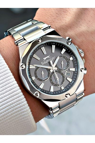 Slazenger 10 Atm Waterproofness Steel Cord Steel Case Men Wrist Watch 2501.0Bmr