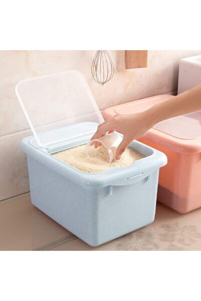 COOYA Rice Storage Box,Creative Plastic Large Capacity Storage Box Light Blue 34x26x19.5cm
