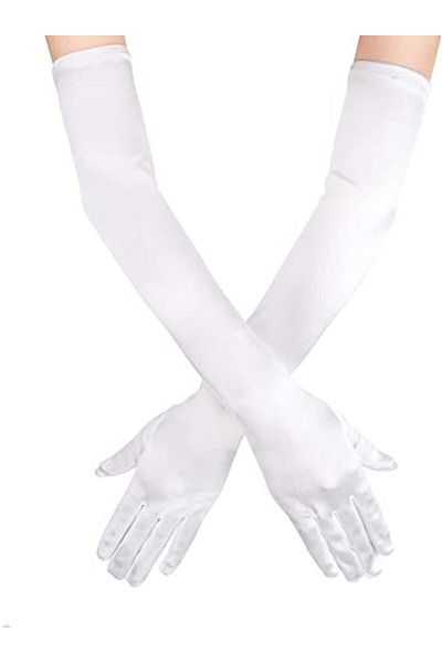ForWhat 40cm White Elbow Length Long Cloth Gloves for Bureau Home Office Show Costume