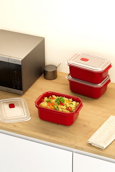 Vienev Set of 3 Rectangular Storage Containers with Lids Suitable for Microwave - 2000 ml