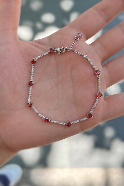 Erer Gümüş Gümüş kırmızı taşlı su yolu bileklik is798e5