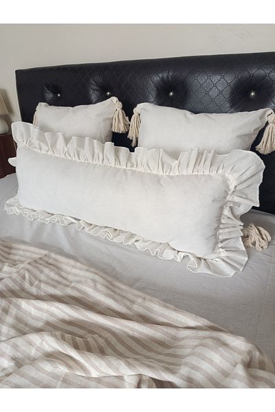 Kubrahobi Dowry Handmade 190 X 200 Bedspread with Fluff 3 Pillow Sets Ecru Color Cotton Fabric