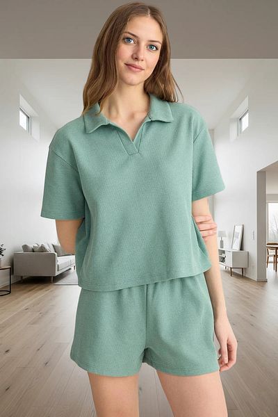 PayBuy Women's Comfortable Waffle Pajamas Set Cotton Polyester Tube Leg Shorts Regular Fit Custom Design