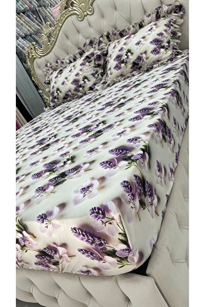 AHSEN TASARIM 5 D Digital Fabric Fitted Sheets and 2 Ruffle Pillowcases