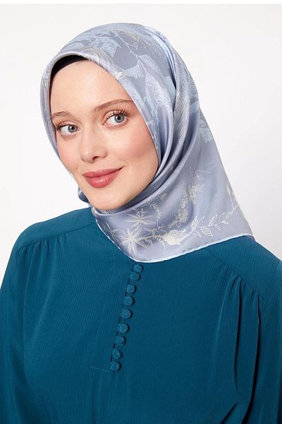 Levidor Μεταξωτό μαντίλι Twill Μπλε αφηρημένο μοτίβο τριαντάφυλλου