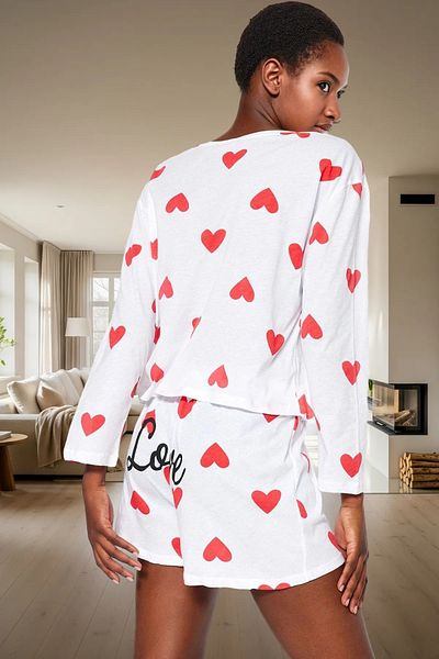 PayBuy Women's Heart Patterned Cotton Pajama Set Comfortable Fit Long Sleeve Homewear Trend Design Use