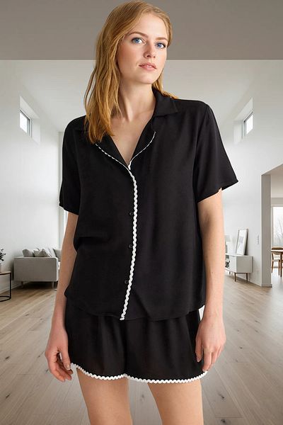 PayBuy Women's Viscose Pajama Set with Stripe Detail, Comfortable for Summer Use and Stylish