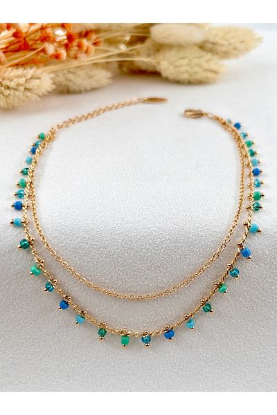 Siya Silver Double Chain Beaded Steel Anklet