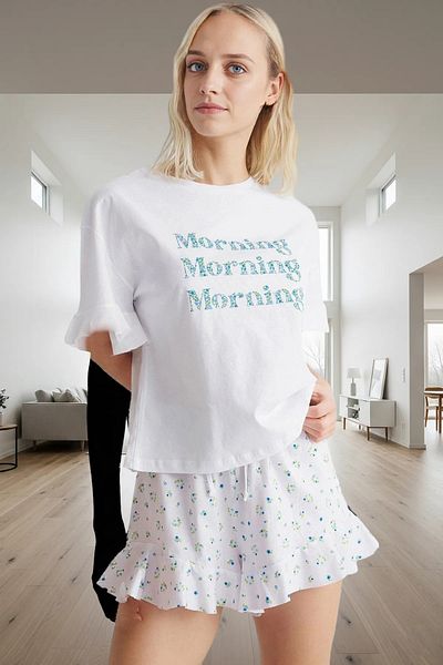 PayBuy Women's Summer Cotton Pajama Set Crew Neck Flounced Shorts Comfortable Design Use