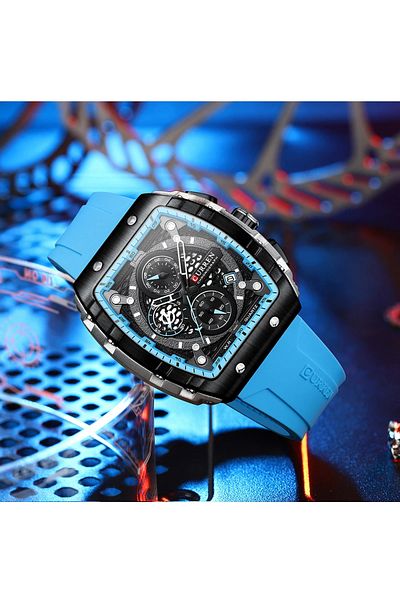 Curren Ceas bărbătesc 8442, Cronograf Sport Quartz, Casual, Curea Silicon blue marine, Design Modern