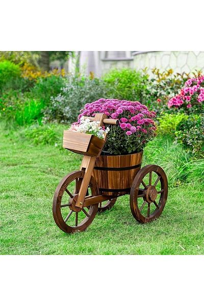 genric FFD Cycle-Shaped Wooden Flower Cart Planter with 3 Wheels
