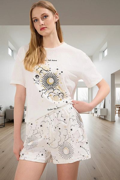 PayBuy Women's Summer Cotton Galaxy Patterned Pajama Set Comfortable Cut and Stylish High Quality
