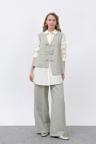 Puane Women's Front Vest Look Epaulet Trousers Suit 14327Tks