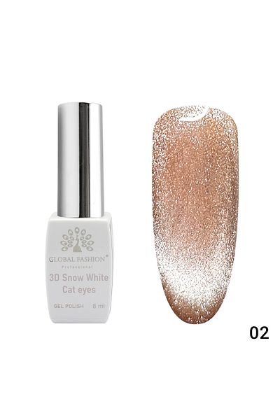 global fashion Oja semipermanenta, Snow White, 3D Cat Eye, Global Fashion 8ml, 02