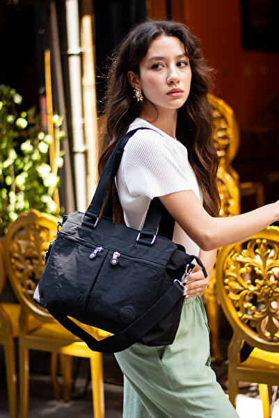 Çanta Trend حقيبة كروس وكتف نسائية من Sanmorris مقاس كبير باللون الأسود مقاوم...