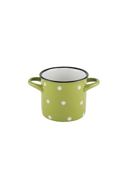 gogiva Ceramic green mug with handles 400 ml, polka dot design, suitable for muesli, soups and stews, 10 cm