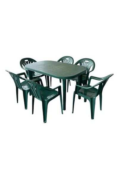 sterk Set Masa Ovala si 6 scaune, pentru gradina, culoare verde, din plastic (polipropilena), 135 cm