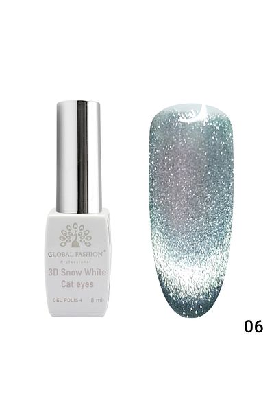 global fashion Oja semipermanenta, Snow White, 3D Cat Eye, Global Fashion 8ml, 06