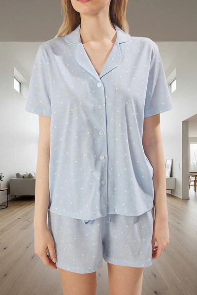 PayBuy Women's Comfortable Summer Heart Pajama Set Knitted Fabric Regular Fit Short Sleeve Stylish Look
