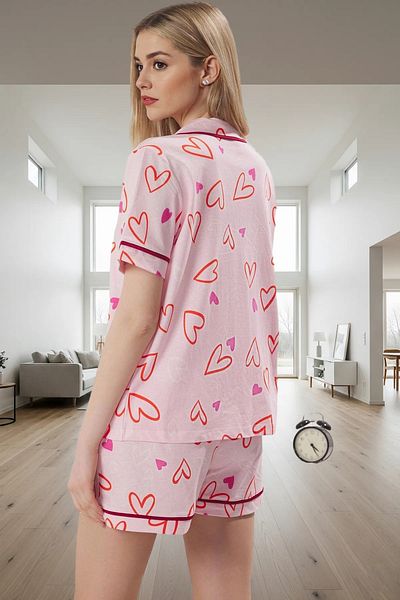 PayBuy Women's Cotton Heart Pattern Short Sleeve Pajama Set Professional Appearance Perfect Fit Modern Style