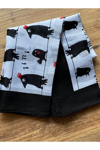 kurukafagift Bandana Black Bird Printed Cotton Viscose Square Model