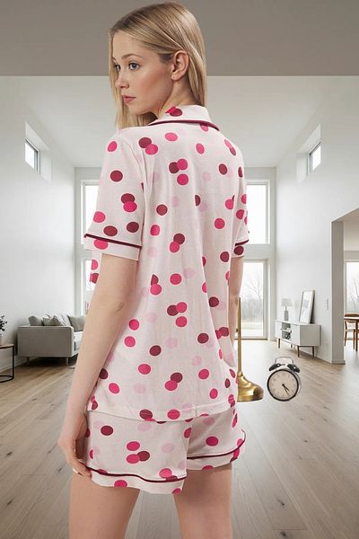 PayBuy Women's Polka Dot Cotton Short Sleeve Pajamas Set Home Wear Comfortable Design Elegant