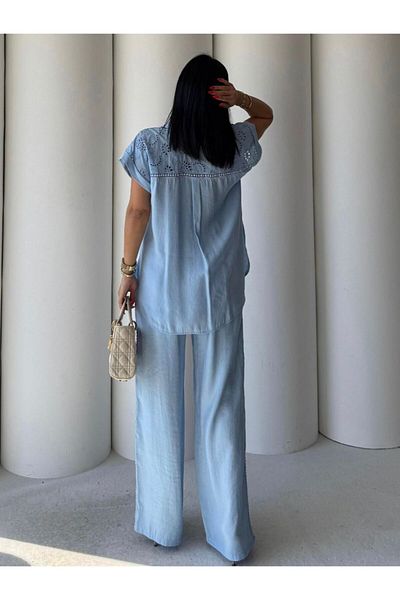 EGZOTİK ASORTİK Shirt with Fisto Detail and Pants with Lace Stripe Suit